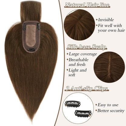 Echthaar Topper Krone mit Pony – Mittelbraun 30cm
