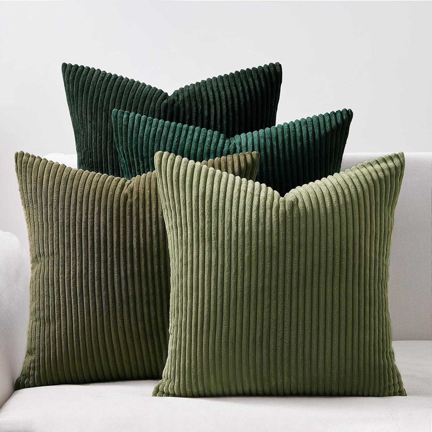 Kissenbezug Kordsamt 4er Set Dekokissen Dunkelgrün 50x50cm