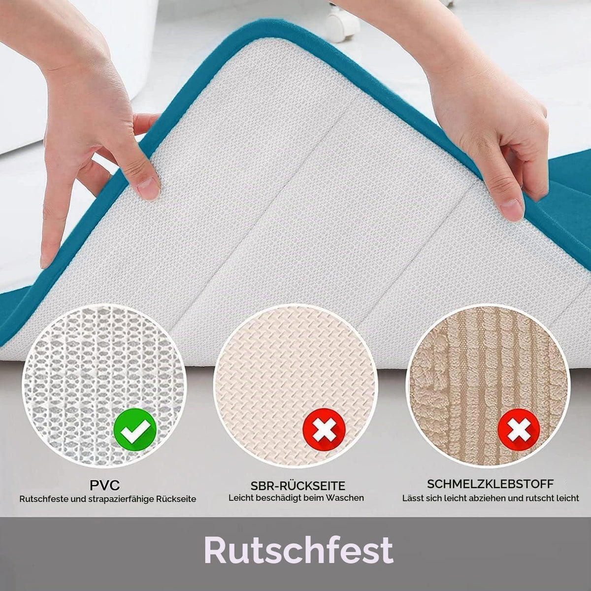 Memory Foam Badteppich blau, 61 x 120 cm – Rutschfest & Saugfähig