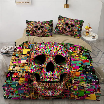 Totenkopf Bettwäsche Set 135x200 cm, 4-teilig, 3D Bunt