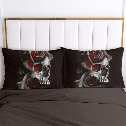 Gothic Bettwäsche Set Totenkopf Rosen 135x200 cm 4-teilig