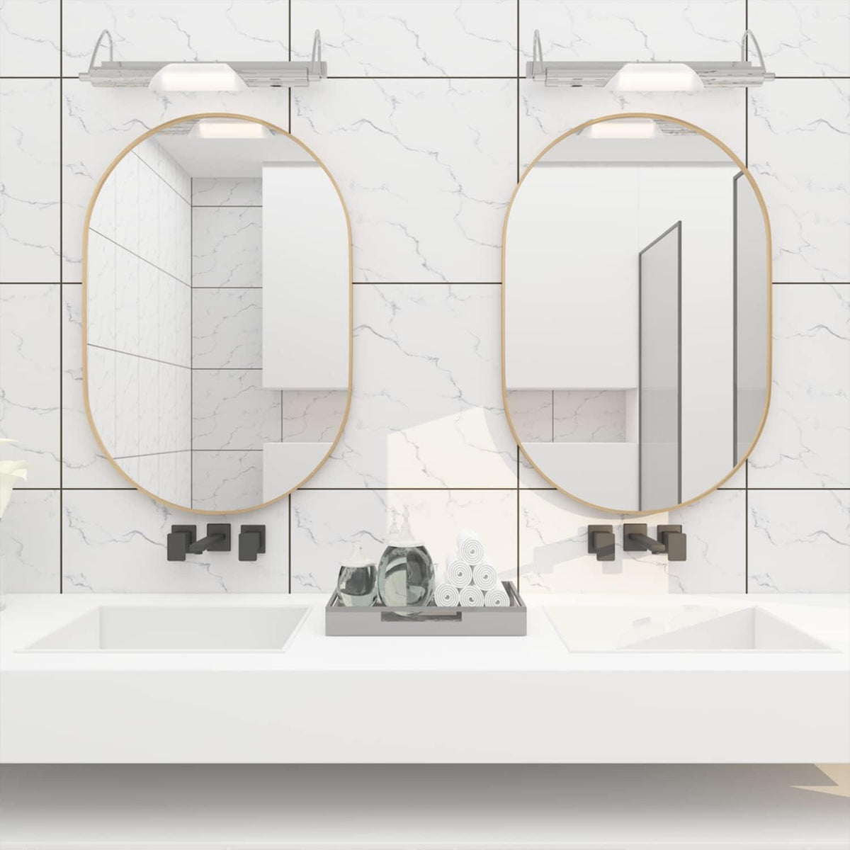 Moderner ovaler Wandspiegel 2er Set, 50.8x76.2cm, Goldrahmen