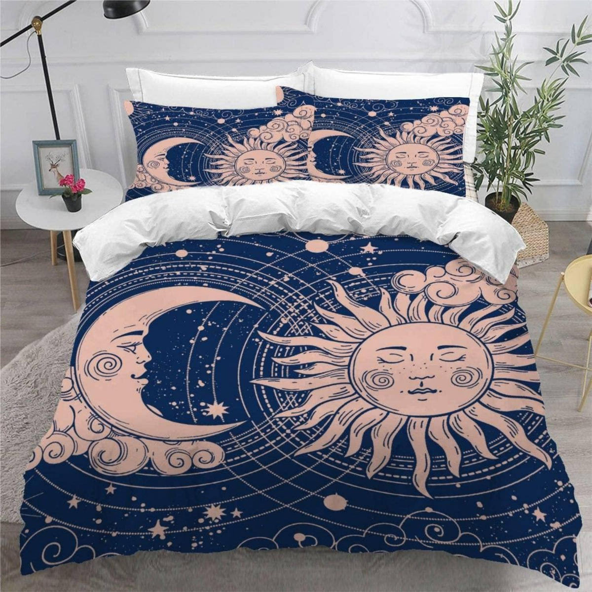 Sonne Mond Bettwäsche Set 135x200 cm, 4-teilig, 3D Böhmen Design