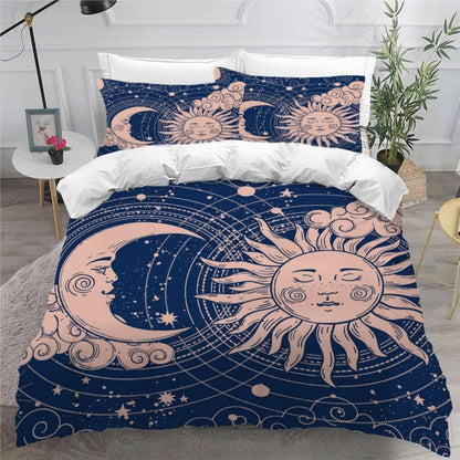 Sonne Mond Bettwäsche Set 135x200 cm, 4-teilig, 3D Böhmen Design