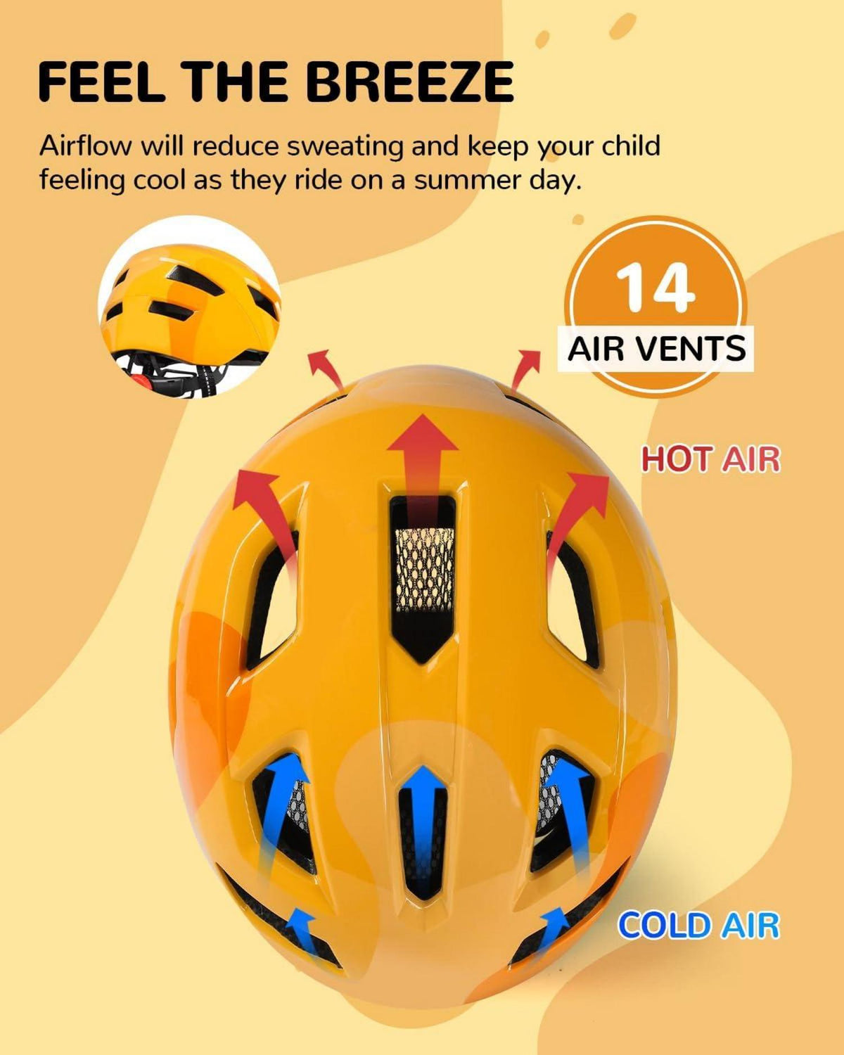 Kinder Fahrradhelm Mädchen Jungen 52-56 cm Gelb Sonnenblende