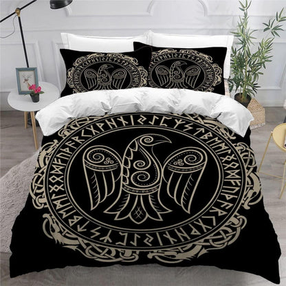 Wikinger Bettwäsche Set 135x200 cm, 4-teilig, 3D Krähe Motiv
