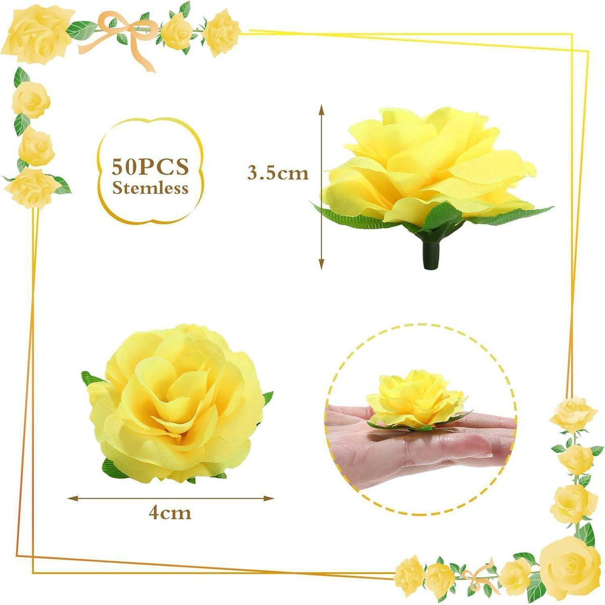 Künstliche Rosenköpfe Gelb 50 Stück Ø 4cm Deko DIY