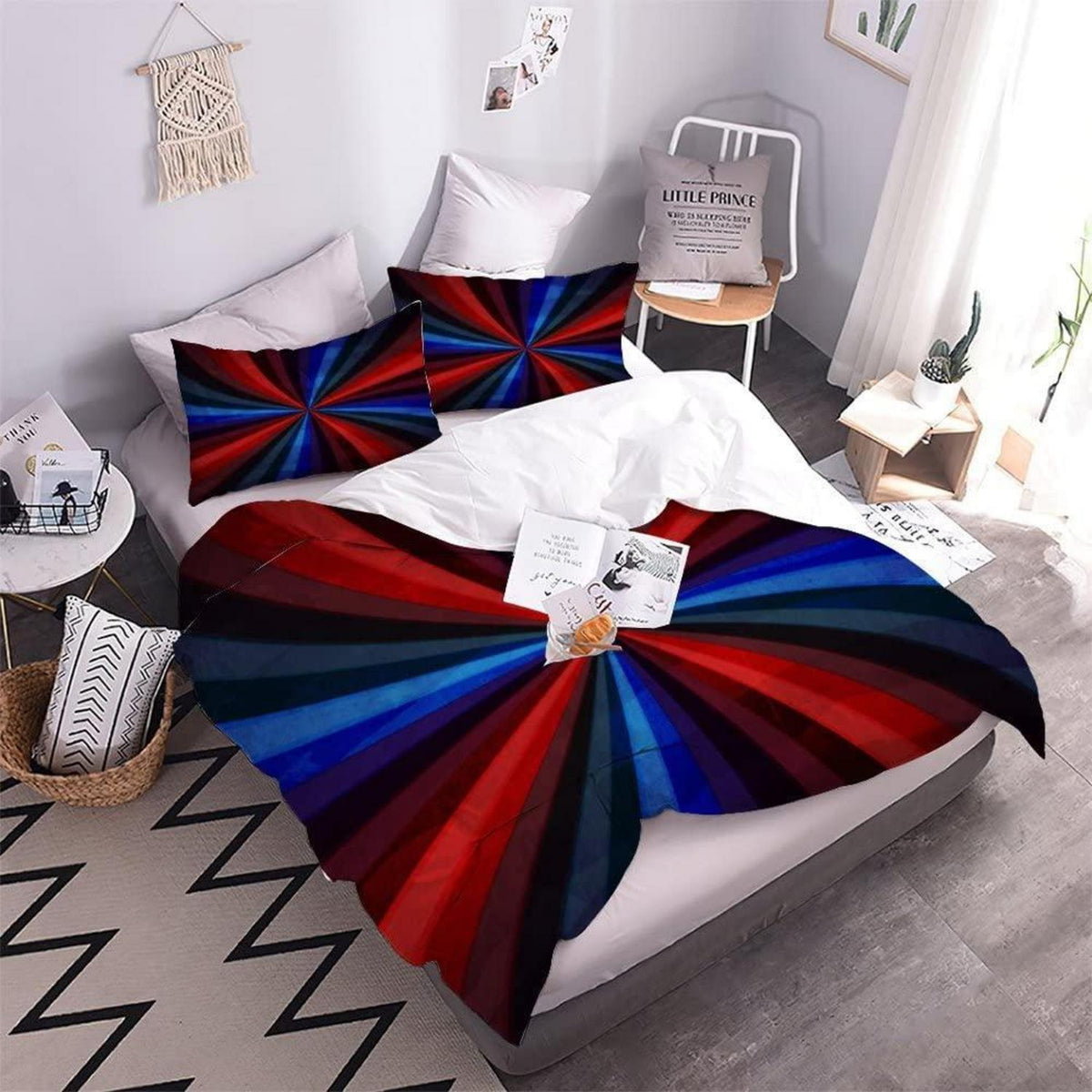 Bettwäsche-Set 135x200 cm, 4-teilig, Retro-Stil mit 3D-Motiv