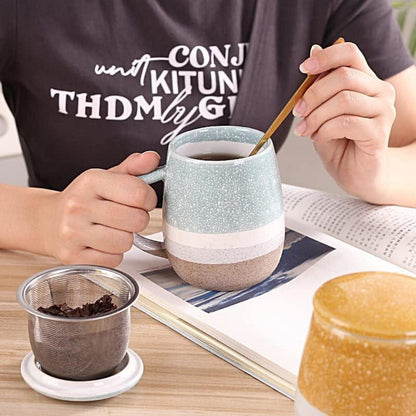 YDoLimmer Keramik-Teetasse mit Filter, großem Fassungsvermögen, 350 ml - Blau