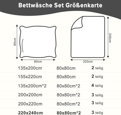 Bettwäsche-Set 220x240 cm Anthrazit Mikrofaser 3 teilig Reißverschluss