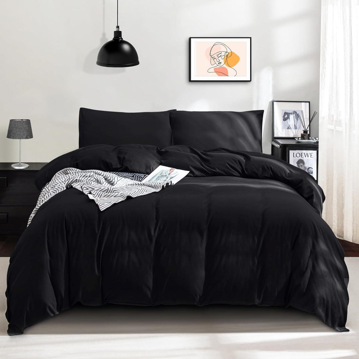 Bettwäsche-Set 135x200 Schwarz Mikrofaser 4tlg. weich