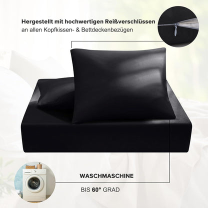 Ohano Bettwäsche 135x200 4tlg Schwarz Mikrofaser Reißverschluss