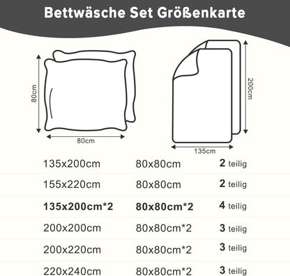 Bettwäsche-Set Mikrofaser 135x200 4tlg. Schwarz Reißverschluss