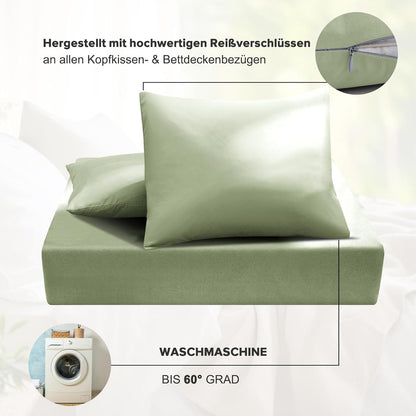 Bettwäsche-Sets 200x220cm Salbeigrün 3 Teile Mikrofaser Reißverschluss