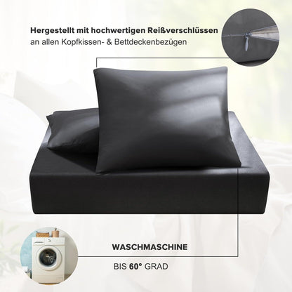 Bettwäsche 200x220 Mikrofaser Anthrazit 3tlg. Set