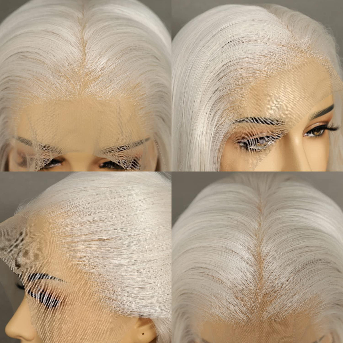 Lange gerade Platinum Grau Perücke mit Lace Front 13x6