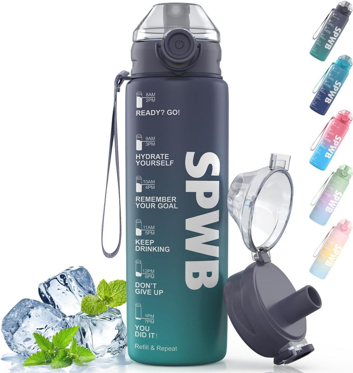 Trinkflasche Sport 1L BPA-frei Auslaufsicher Tritan mit Zeitmarkierung
