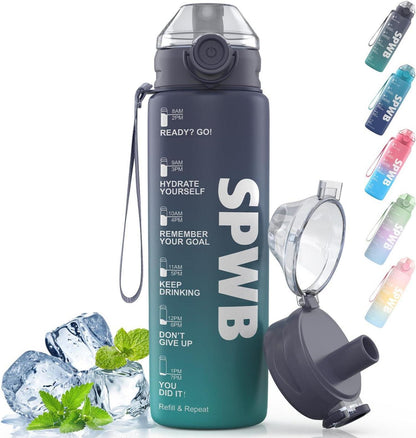 Trinkflasche Sport 1L BPA-frei Auslaufsicher Tritan mit Zeitmarkierung