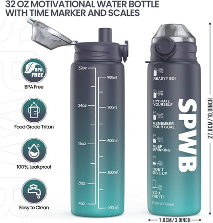 Trinkflasche Sport 1L BPA-frei Auslaufsicher Tritan mit Zeitmarkierung