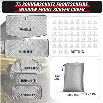 Thermatte Sonnenschutz VW T5 T6 LWB – 8tlg. Frontscheibe & Seitenscheiben