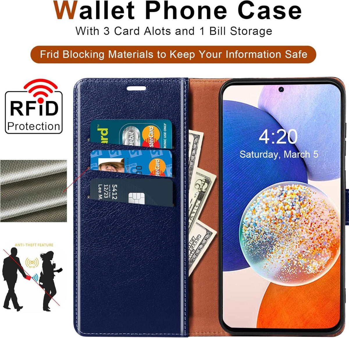 Handyhülle Samsung Galaxy A14 4G/5G Leder Schutzhülle + 2