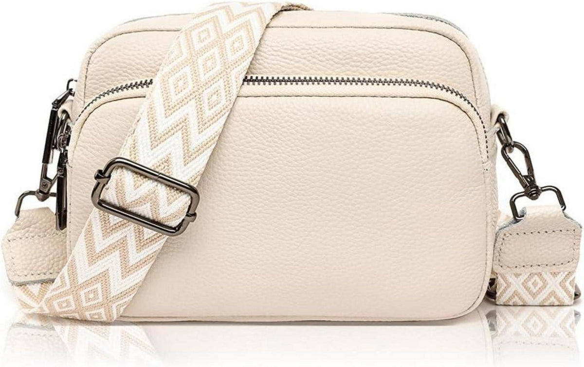 Crossbody Bag Damen Echtes Leder Umhängetasche Reißverschluss Schwarz