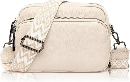 Crossbody Bag Damen Echtes Leder Umhängetasche Reißverschluss Schwarz