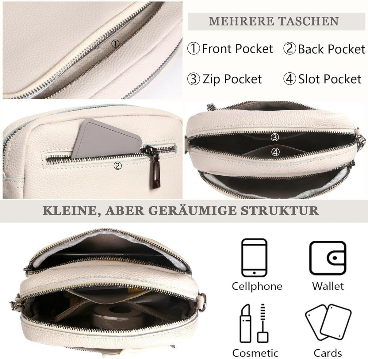 GSenhui Crossbody Bag Damen Echtes Leder Kleine Umhängetasche Schwarz