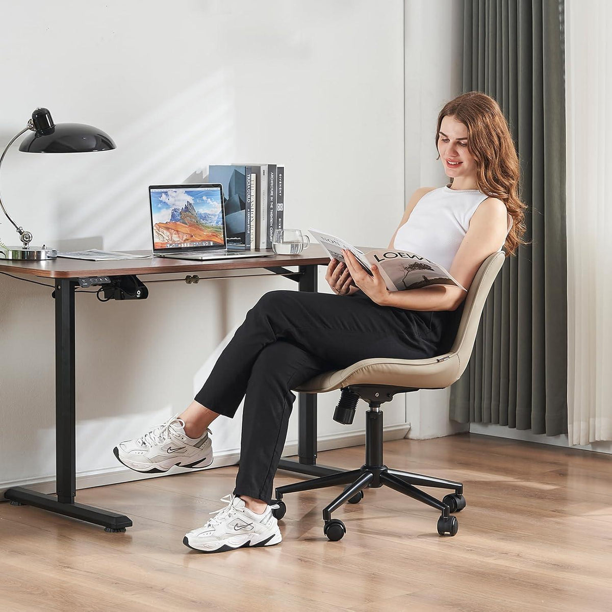 YOUTASTE Bürostuhl Ergonomischer Fischschwanz Design, Drehstuhl Khaki