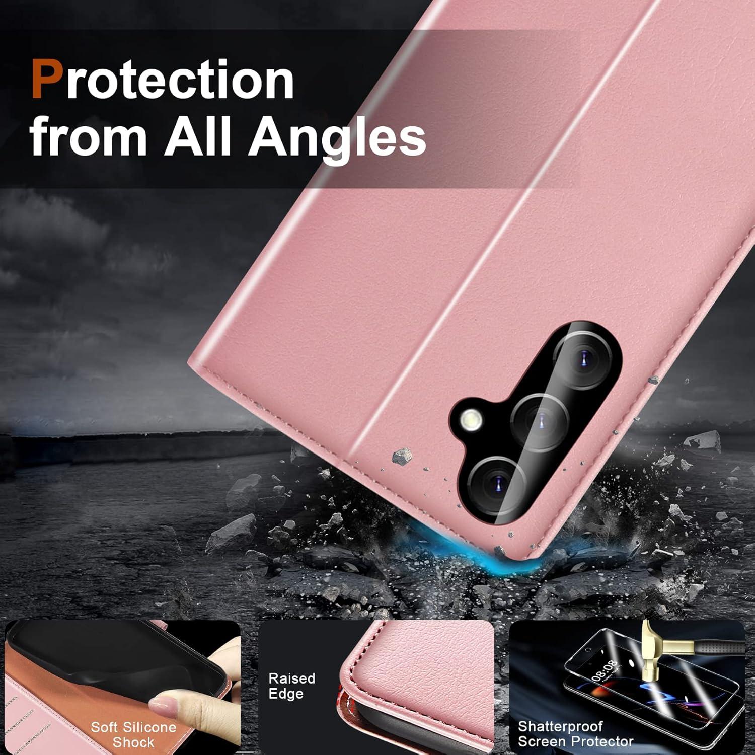 Handyhülle Samsung Galaxy A14 4G/5G mit Panzer Schutzglas und RFID Schutz - Rosa