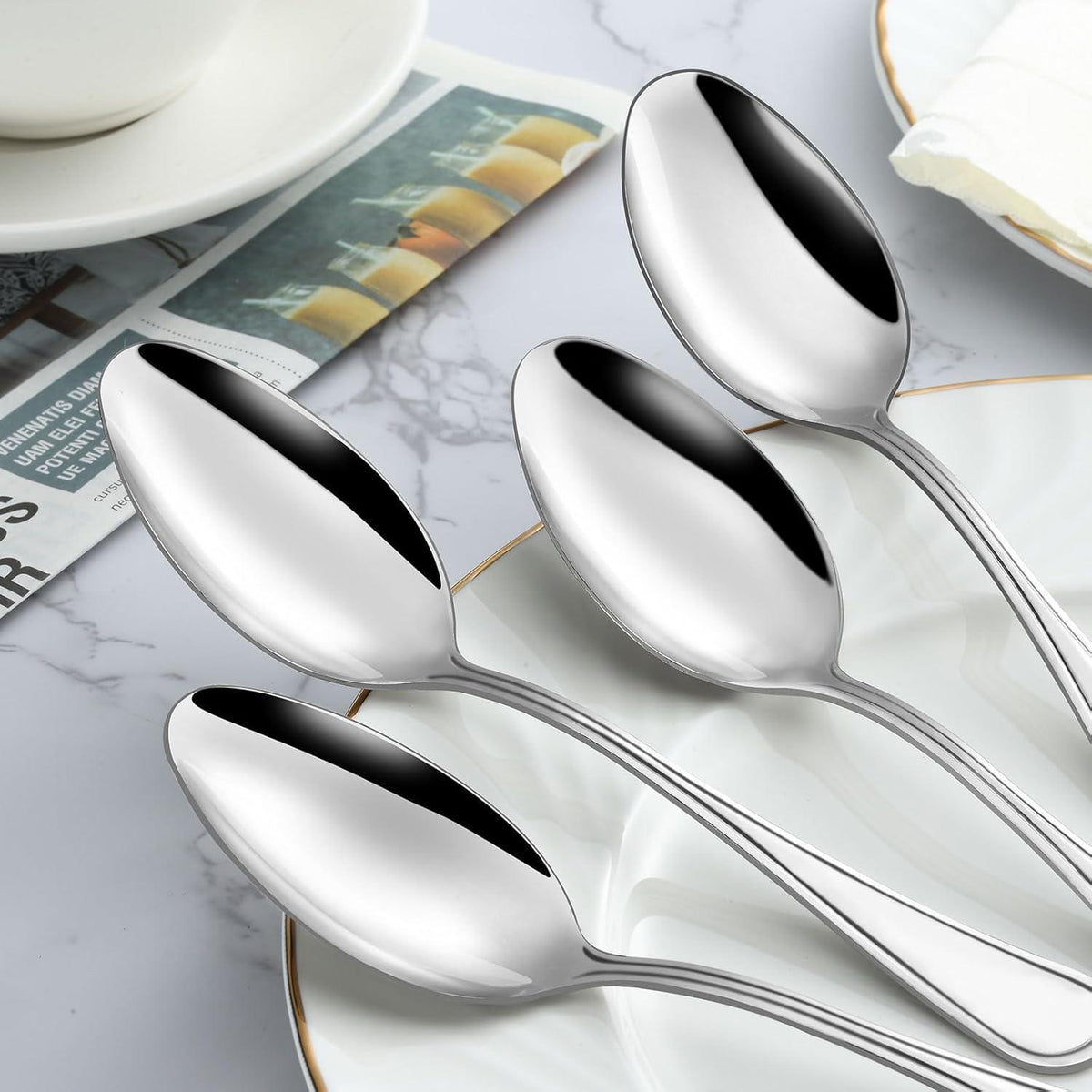24er Set Suppenlöffel Edelstahl 20,3cm, spülmaschinenfest, Silber