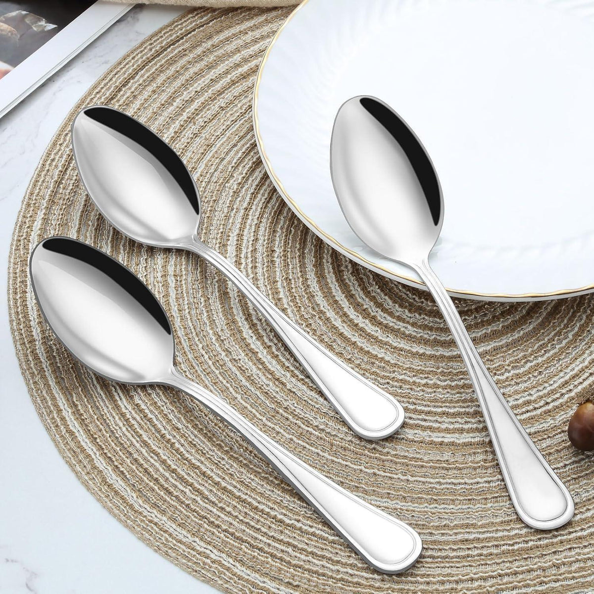 24er Set Suppenlöffel Edelstahl 20,3cm, spülmaschinenfest, Silber
