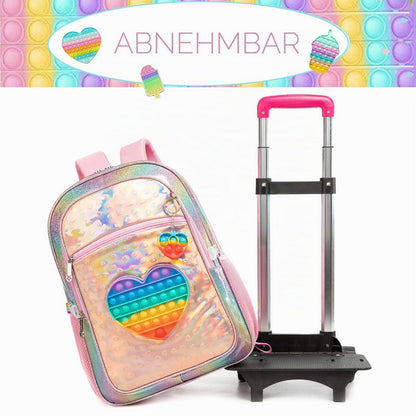 Schulranzen mit Rollen für Mädchen – Herz-Rosa Trolley Rucksack