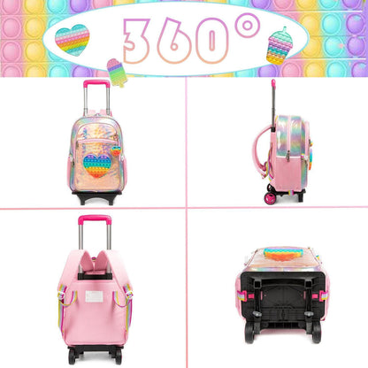 Schulranzen mit Rollen für Mädchen – Herz-Rosa Trolley Rucksack