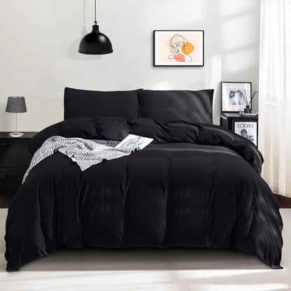 Bettwäsche Mikrofaser Bettbezug 155x220 + Kissenbezug 80x80 Schwarz