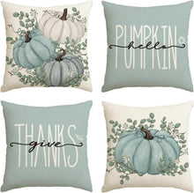 Saisonale Kürbisse Herbst Kissenbezüge 4er Set 40x40 cm Blau