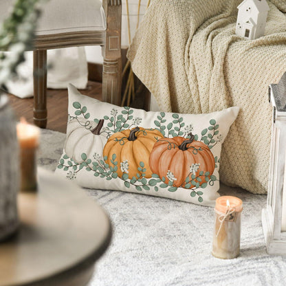 Orange Kürbis Eukalyptus Herbst Kissenbezug 30x50 cm Wohnzimmer Couch Deko