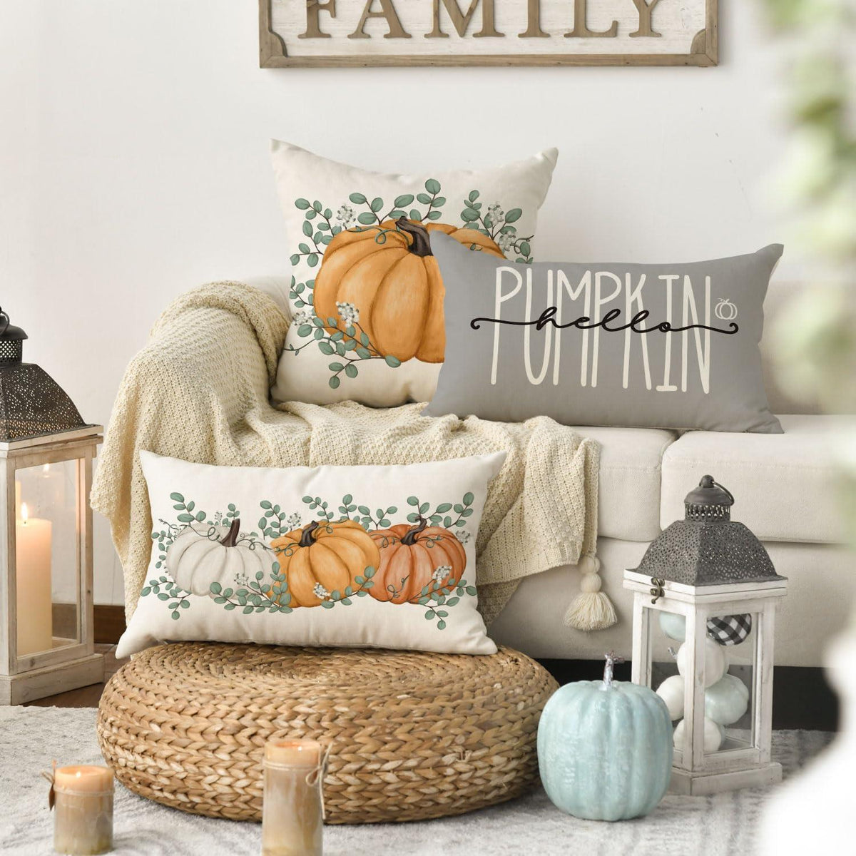 Herbst Kürbisse Orange Kissenbezüge 4er Set 30x50 cm Decor 100% Polyester