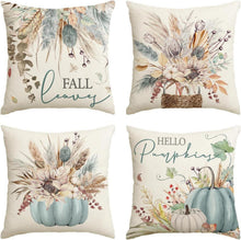 Sonnenblumen Blätter Vase Blau Kürbisse Herbst 4er Set Kissenbezüge