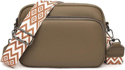 Damen Leder Umhängetasche Crossbody Schultertasche 3 Fächer A-khaki