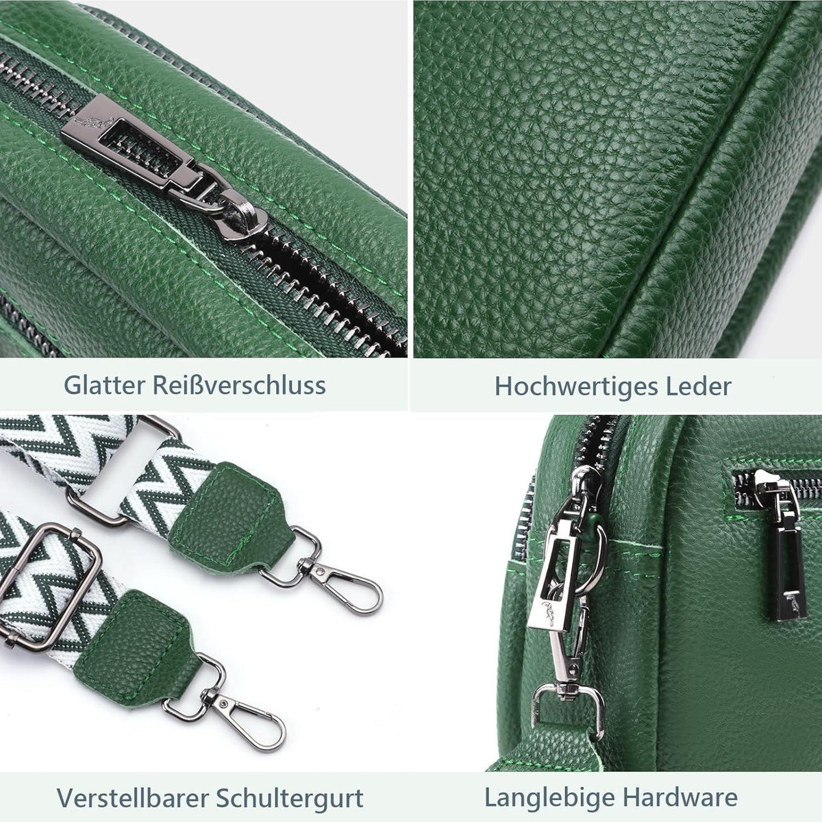 Damen Handy Umhängetasche Echtes Leder Crossbody Bag mit breitem Schultergurt