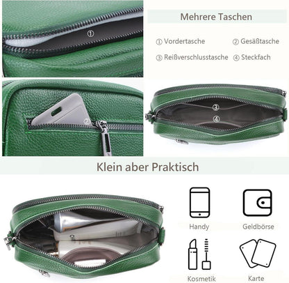 Damen Umhängetasche Echtes Leder Crossbody Bag Schultergurt 3 Fächer Blau