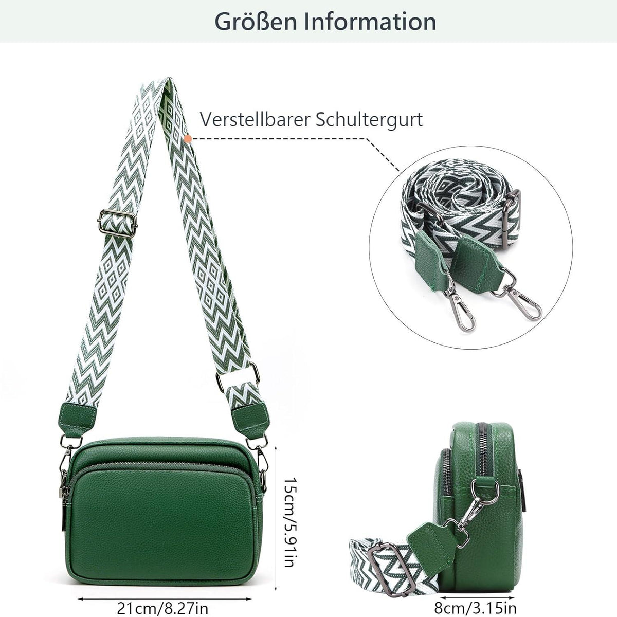 Damen Umhängetasche Echtes Leder Crossbody Bag mit breitem