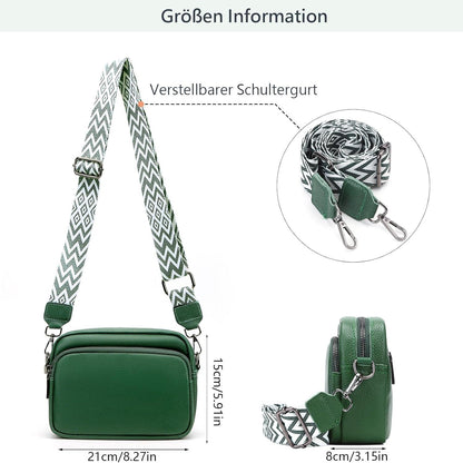 Damen Umhängetasche Echtes Leder Crossbody Bag mit breitem
