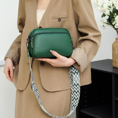 Damen Umhängetasche Echtes Leder Crossbody Bag Schultergurt 3 Fächer Blau