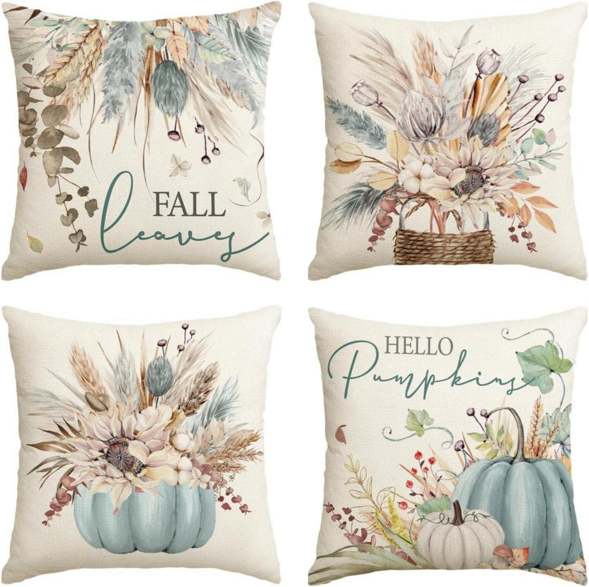 Artoid Sonnenblumen Blätter Kürbisse Herbst Kissenbezüge 4er Set 40x40
