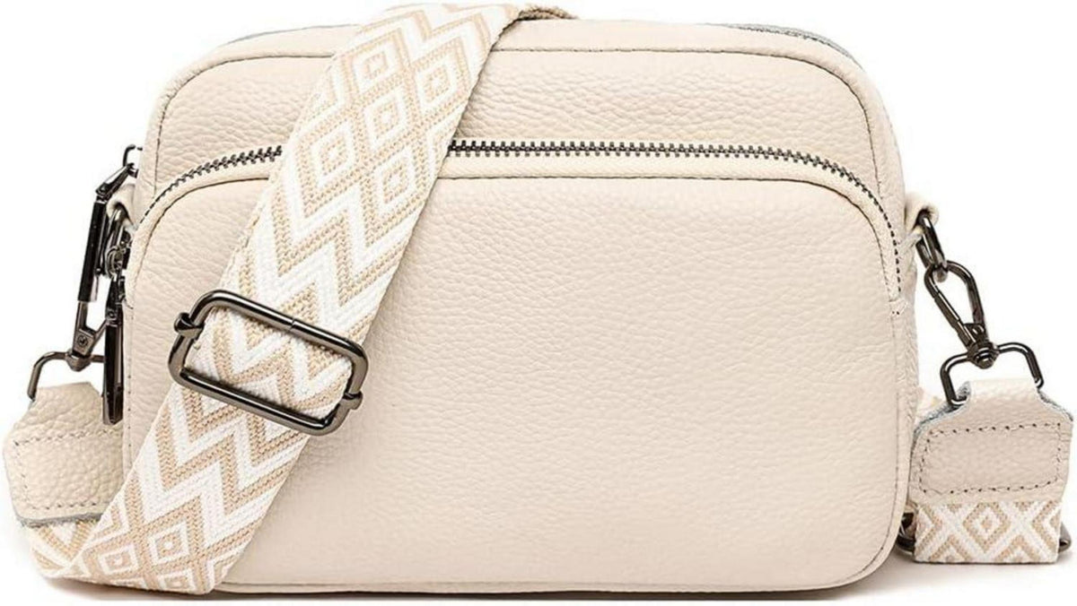 Damen Umhängetasche Echtes Leder Crossbody Bag mit breitem