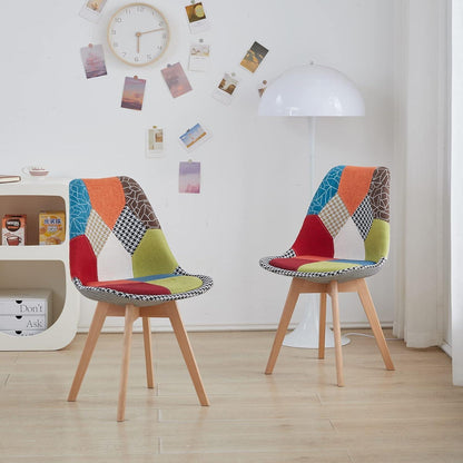 Patchwork Esszimmerstühle Set (Braun+Blau+Rot) mit Kissen