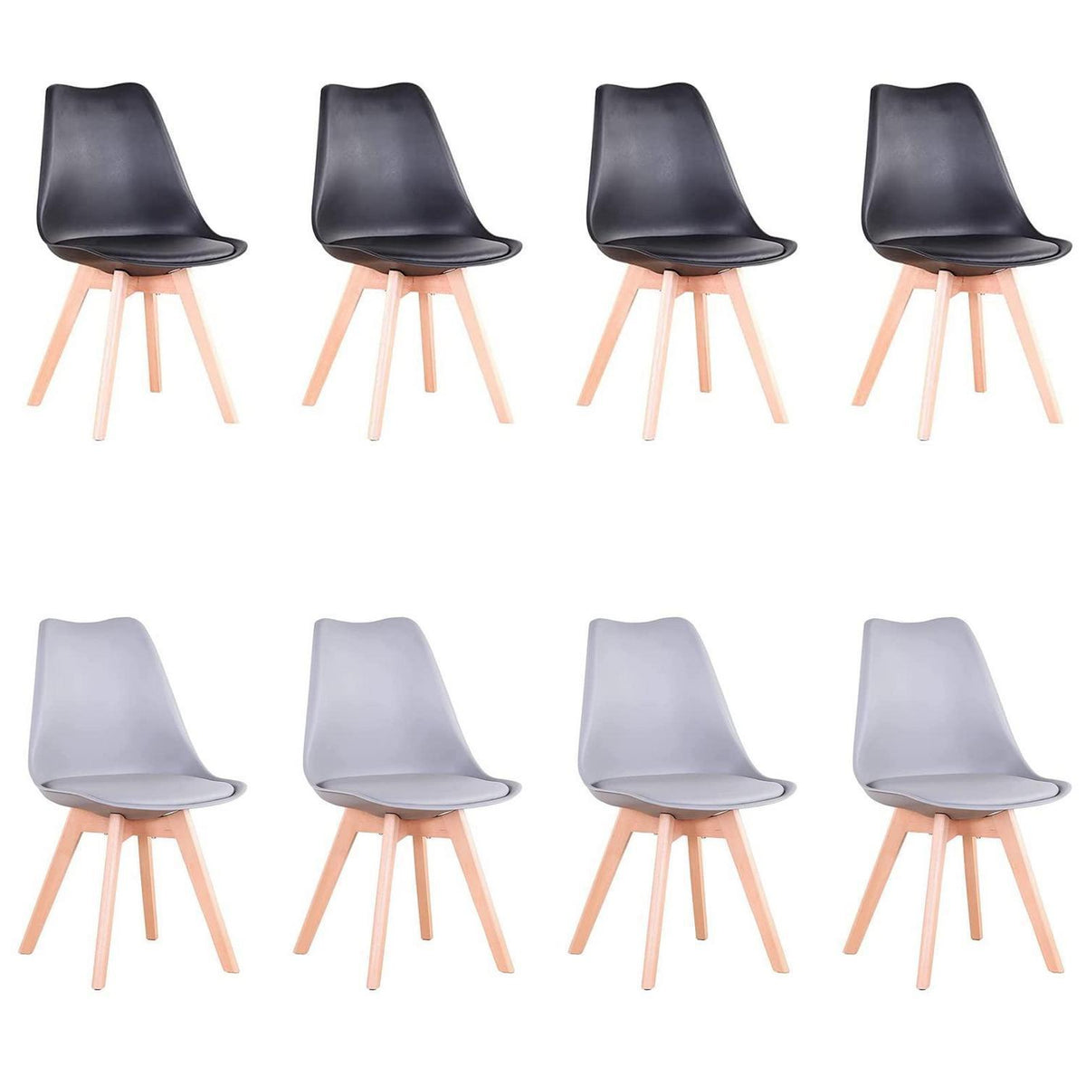 Esszimmerstuhl Set 8er – Massivholz, Abnehmbares Kissen Schwarz+Grau