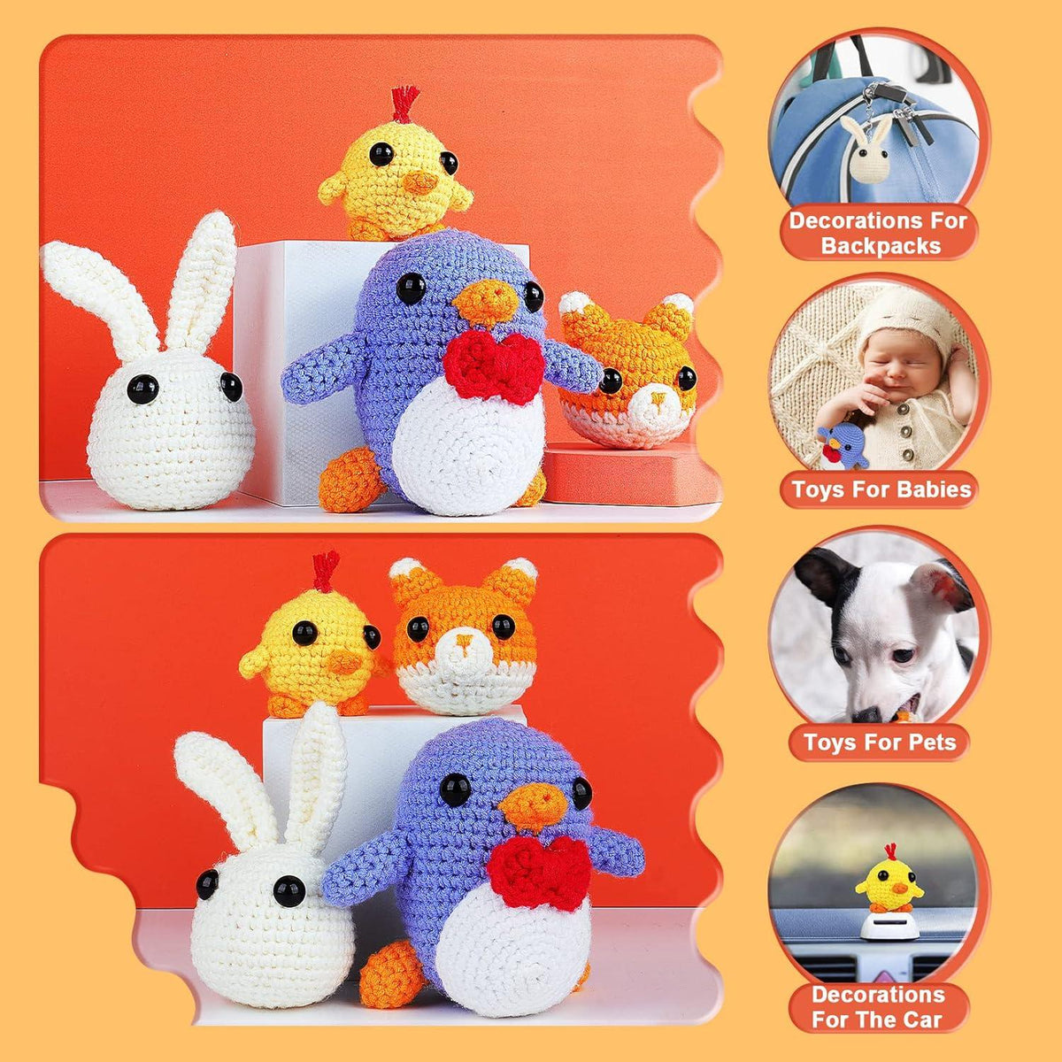 Coopay Häkelset für Anfänger mit 4 Niedlich Tieren - DIY Set & Häkeltasche